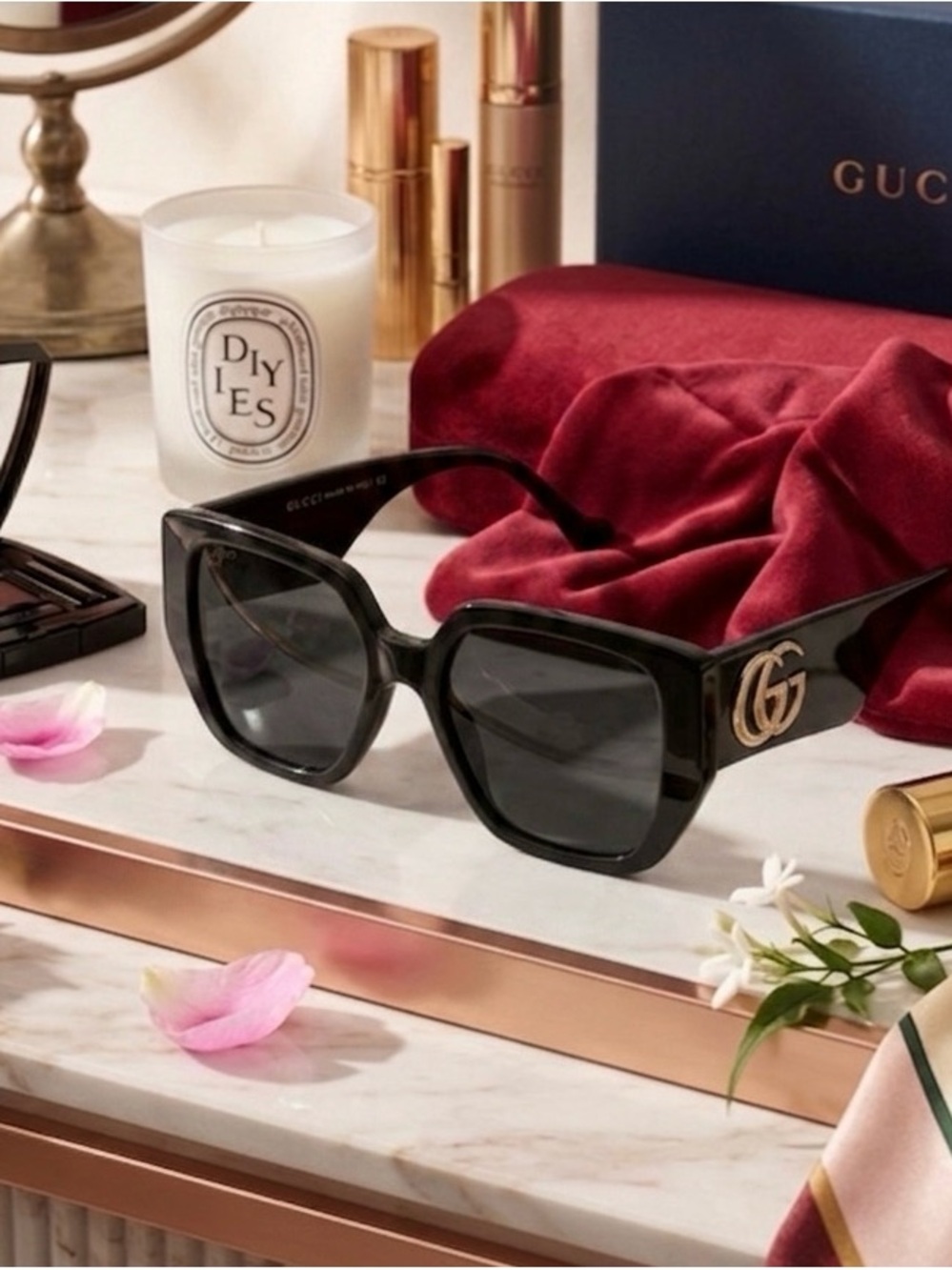 Gucci Black Cat-Eye Sunglasses with Gold Accent